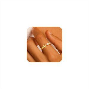 14K Gold Plated Adjustable Initial Letter Ring Non Tarnish